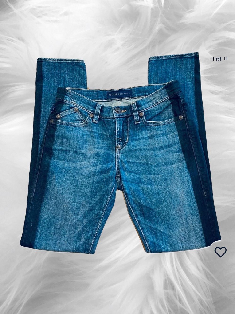 Rock & Republic Berlin Mid-Rise Medium Blue Wash Skinny Jeans w/Striped Seam